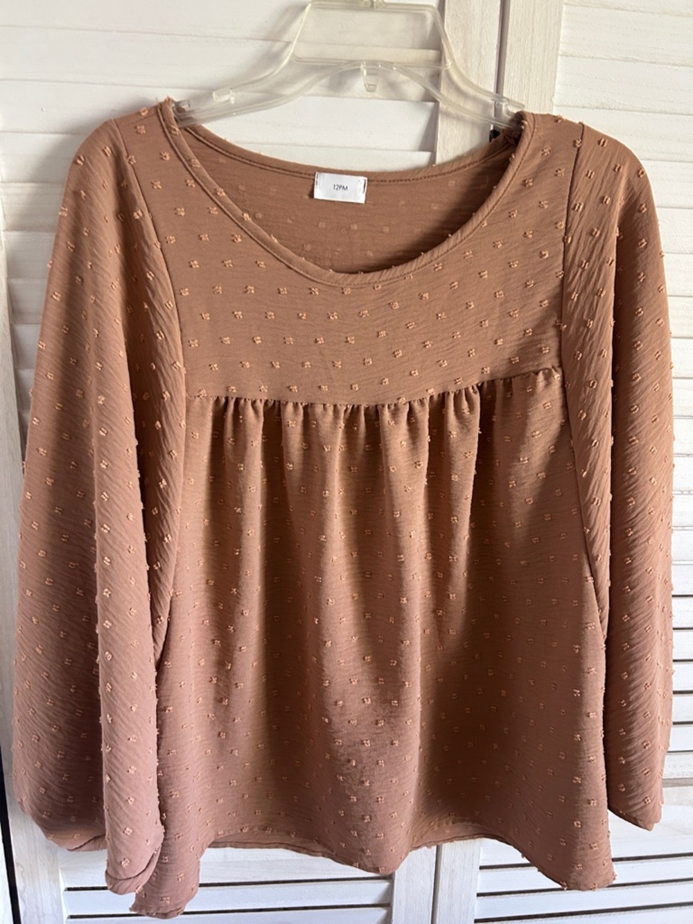 Women's Taupe Swiss Dot blouse